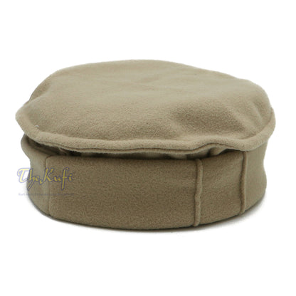 Light Khaki Afghani-Style Faux Wool Stretchable Pakol Mujahidin Soft Kufi Hat