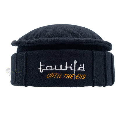 Black Afghani-Style "Tauhid until the end" Faux Wool Stretchable Pakol Mujahidin Soft Kufi Hat