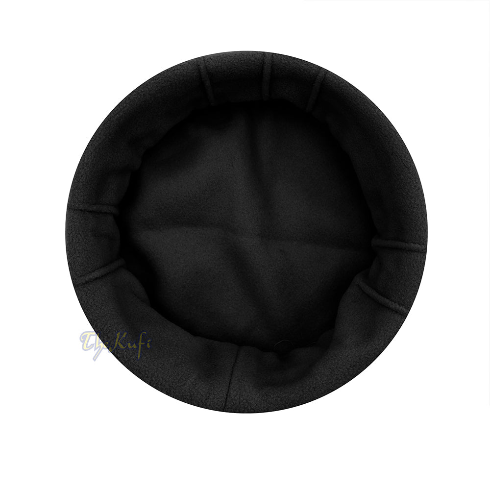 Black Afghani-Style "Tauhid until the end" Faux Wool Stretchable Pakol Mujahidin Soft Kufi Hat