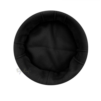 Black Afghani-Style "Tauhid until the end" Faux Wool Stretchable Pakol Mujahidin Soft Kufi Hat