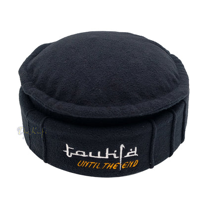 Black Afghani-Style "Tauhid until the end" Faux Wool Stretchable Pakol Mujahidin Soft Kufi Hat