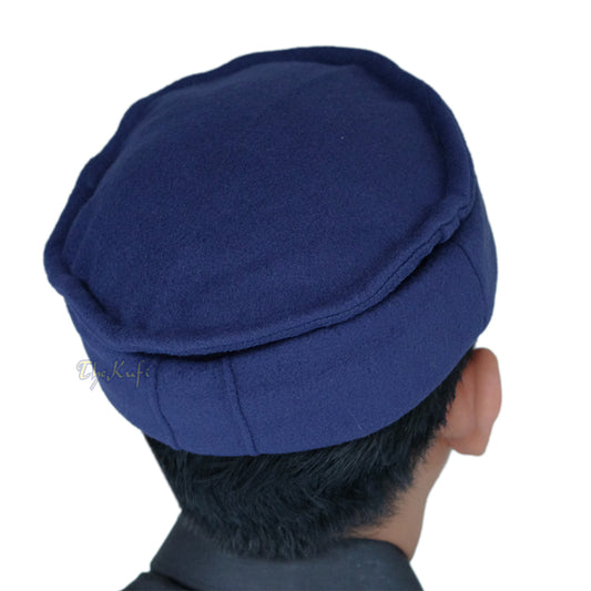 Dark Blue Afghani-Style “Tauhid until the end” Faux Wool Stretchable Pakol Mujahidin Soft Kufi Hat