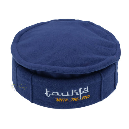 Dark Blue Afghani-Style "Tauhid until the end" Faux Wool Stretchable Pakol Mujahidin Soft Kufi Hat