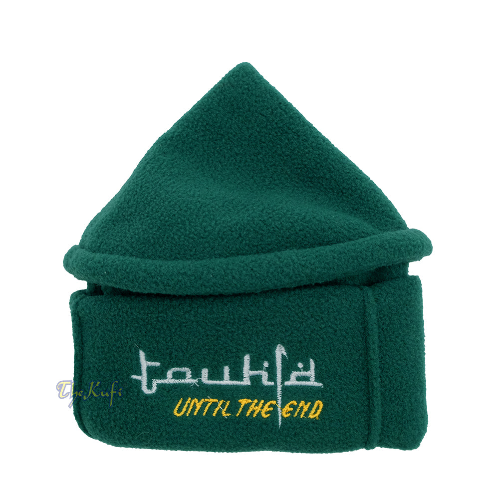 Green Afghani-Style "Tauhid until the end" Faux Wool Stretchable Pakol Mujahidin Soft Kufi Hat