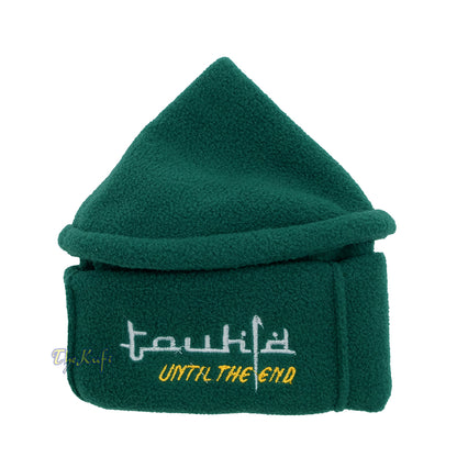 Green Afghani-Style "Tauhid until the end" Faux Wool Stretchable Pakol Mujahidin Soft Kufi Hat