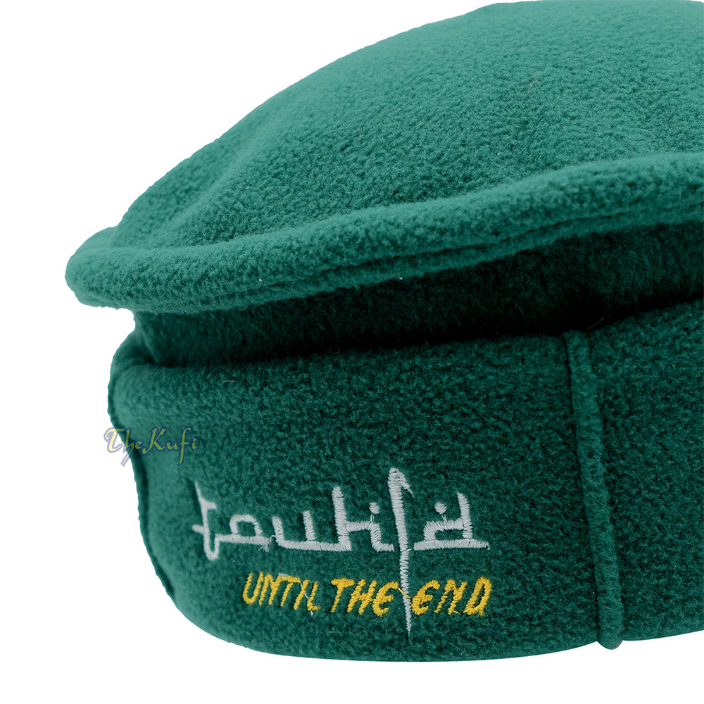 Green Afghani-Style "Tauhid until the end" Faux Wool Stretchable Pakol Mujahidin Soft Kufi Hat