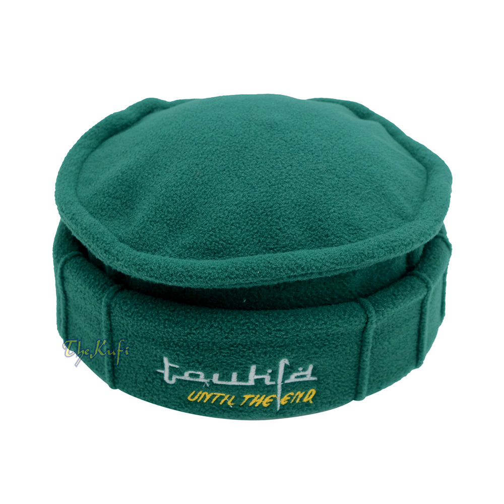 Green Afghani-Style "Tauhid until the end" Faux Wool Stretchable Pakol Mujahidin Soft Kufi Hat