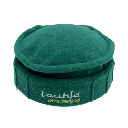 Green Afghani-Style "Tauhid until the end" Faux Wool Stretchable Pakol Mujahidin Soft Kufi Hat