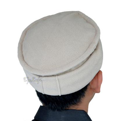 Khaki Afghani-Style “Tauhid until the end” Faux Wool Stretchable Pakol Mujahidin Soft Kufi Hat