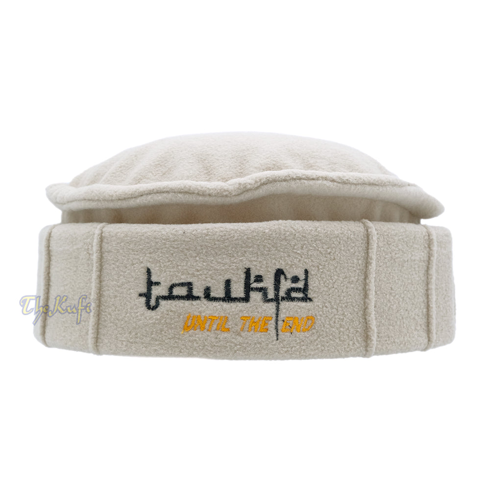 Khaki Afghani-Style “Tauhid until the end” Faux Wool Stretchable Pakol Mujahidin Soft Kufi Hat