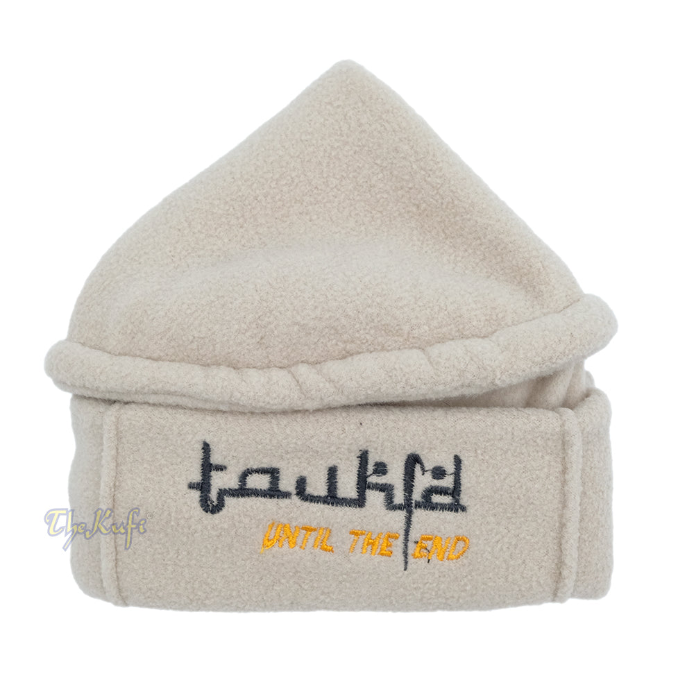 Khaki Afghani-Style “Tauhid until the end” Faux Wool Stretchable Pakol Mujahidin Soft Kufi Hat