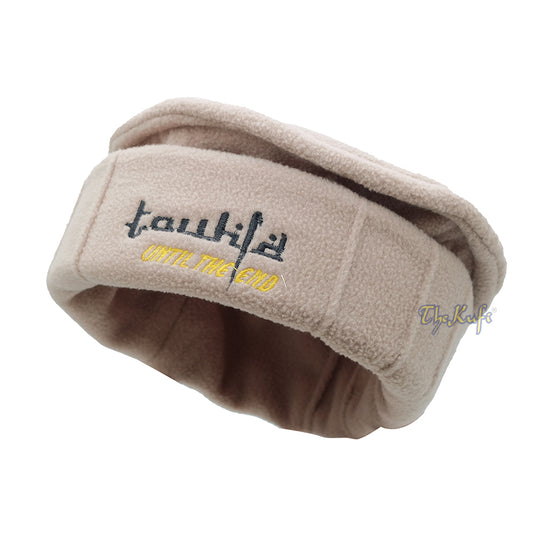 Light Brown Afghani-Style "Tauhid until the end" Faux Wool Stretchable Pakol Mujahidin Soft Kufi Hat
