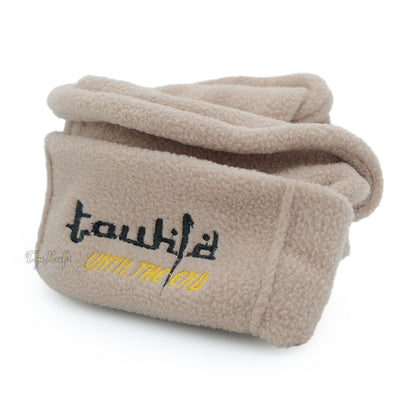 Light Brown Afghani-Style "Tauhid until the end" Faux Wool Stretchable Pakol Mujahidin Soft Kufi Hat
