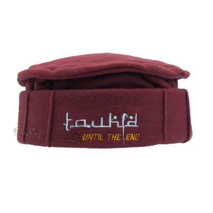 Maroon Afghani-Style “Tauhid until the end” Faux Wool Stretchable Pakol Mujahidin Soft Kufi Hat