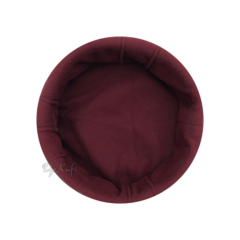 Maroon Afghani-Style “Tauhid until the end” Faux Wool Stretchable Pakol Mujahidin Soft Kufi Hat