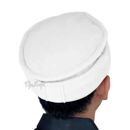 White Afghani-Style “Tauhid until the end” Faux Wool Stretchable Pakol Mujahidin Soft Kufi Hat