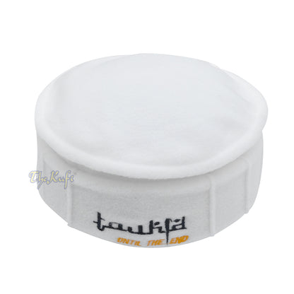 White Afghani-Style “Tauhid until the end” Faux Wool Stretchable Pakol Mujahidin Soft Kufi Hat