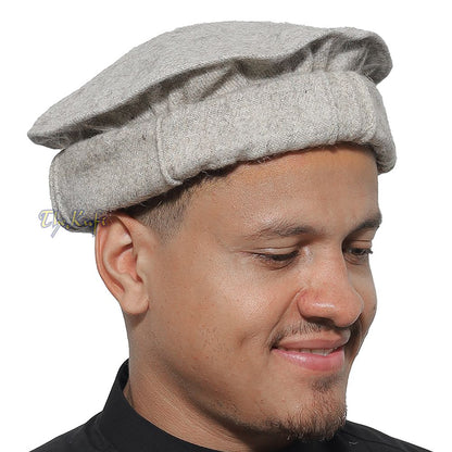 Afghani Hat Light Khaki – Traditional-style Stretchable Faux Wool Pakol Mujahidin Soft Kufi