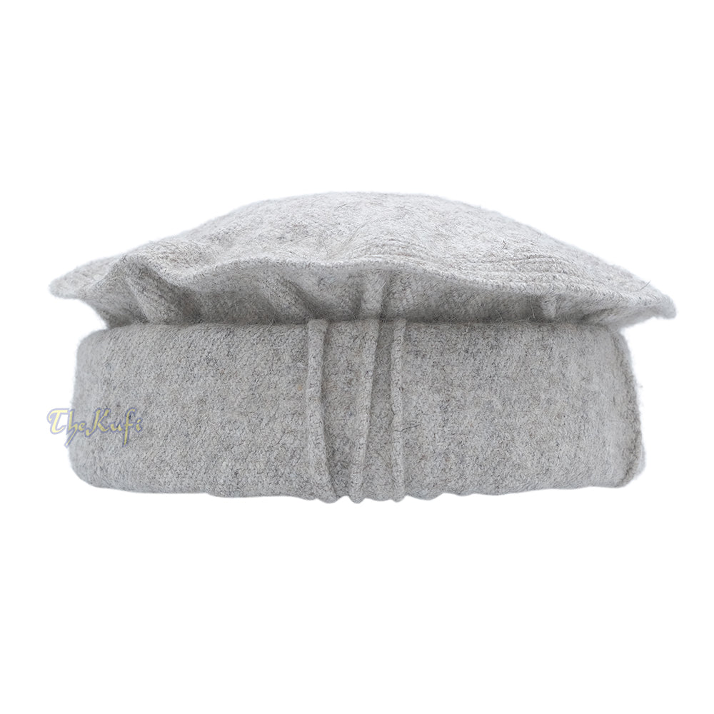 Traditional Afghani Hat Light Grey Stretchable Faux Wool Pakol Mujahidin Soft Kufi