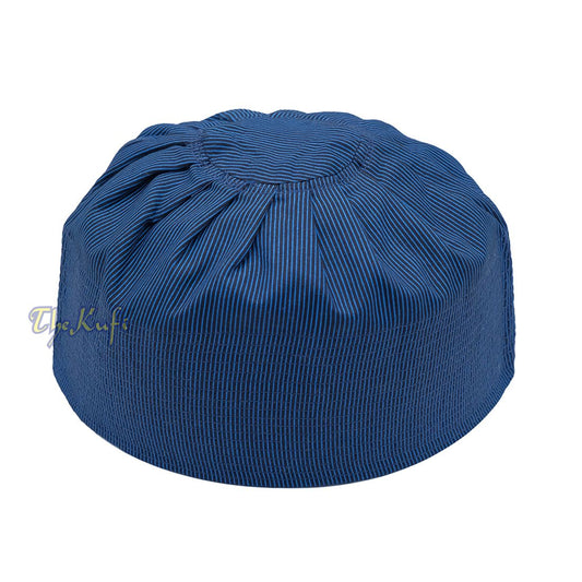 Handmade Reversible Pleated with Turquoise Lines and Dark Blue Color Tall Kufi Hat