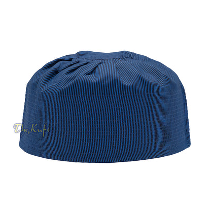 Handmade Reversible Pleated With Turquoise Lines And Dark Blue Color Tall Kufi Hat