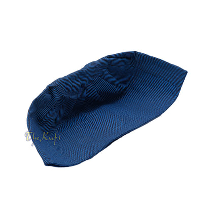 Lipit Reversibel Buatan Tangan dengan Garis Pirus dan Topi Kufi Tinggi Warna Biru Tua