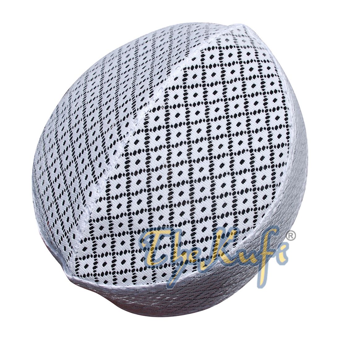 Topi Kufi Putih – Topi Reka Bentuk Berlian Crosshatch Renda Mesh Terbuka Kerja Terbuka