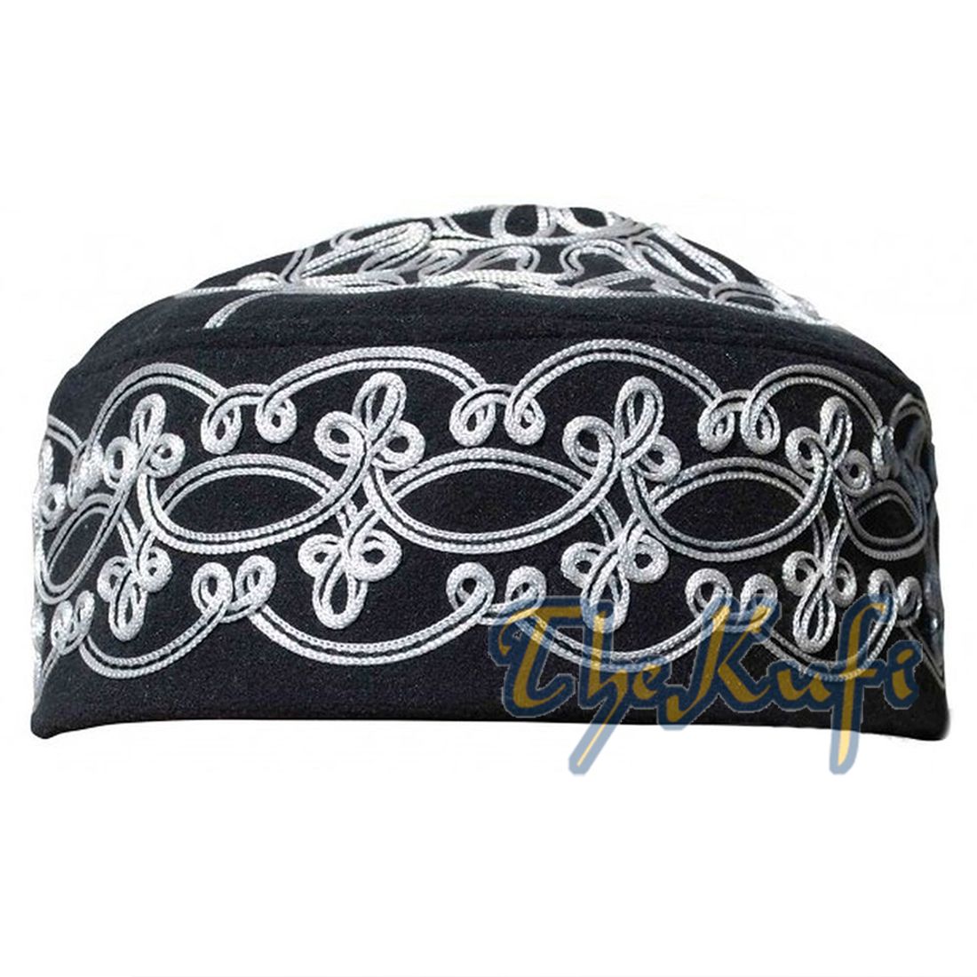 Handcrafted Black & White Macramé Open Design Felt Kufi Hat Prayer Cap