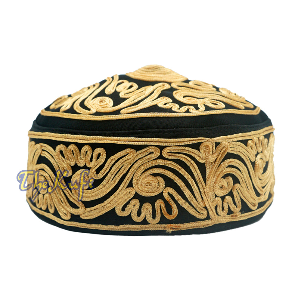 Topi Kufi Desain Paisley Meander Ringan Macrame Hitam Buatan Tangan