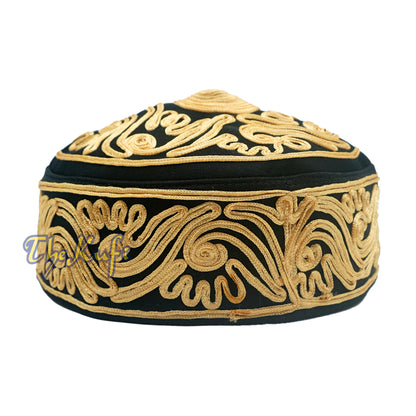 Topi Kufi Desain Paisley Meander Ringan Macrame Hitam Buatan Tangan