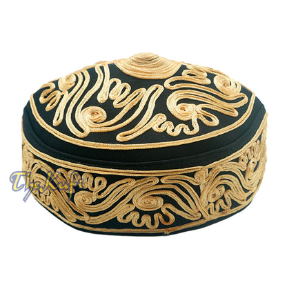 Topi Kufi Desain Paisley Meander Ringan Macrame Hitam Buatan Tangan