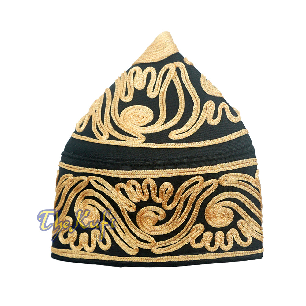 Topi Kufi Desain Paisley Meander Ringan Macrame Hitam Buatan Tangan