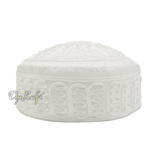 Handcrafted White Macramé Light-Weight Smooth Wavy Meander Design Kufi Hat