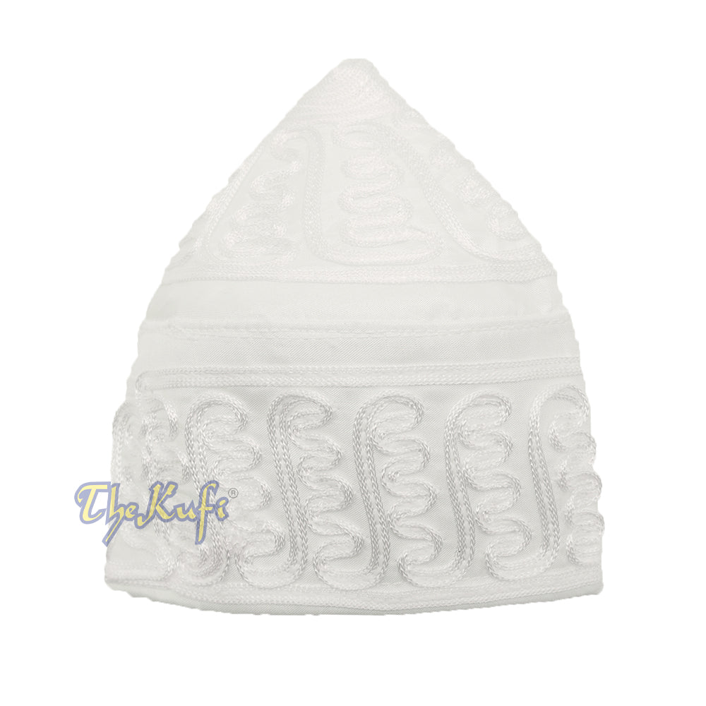 Handcrafted White Macramé Light-Weight Smooth Wavy Meander Design Kufi Hat