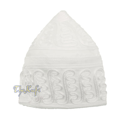 Handcrafted White Macramé Light-Weight Smooth Wavy Meander Design Kufi Hat