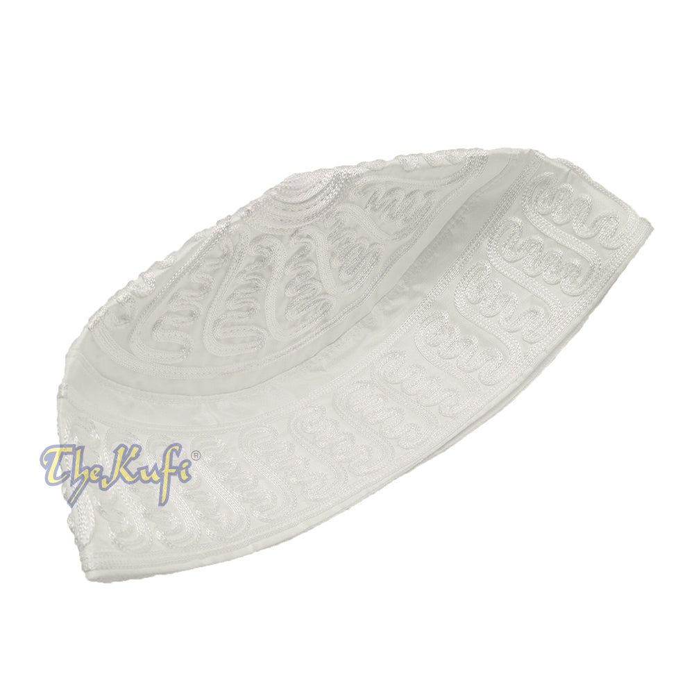 Handcrafted White Macramé Light-Weight Smooth Wavy Meander Design Kufi Hat