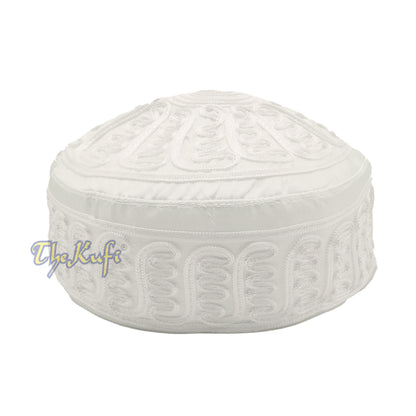 Handcrafted White Macramé Light-Weight Smooth Wavy Meander Design Kufi Hat