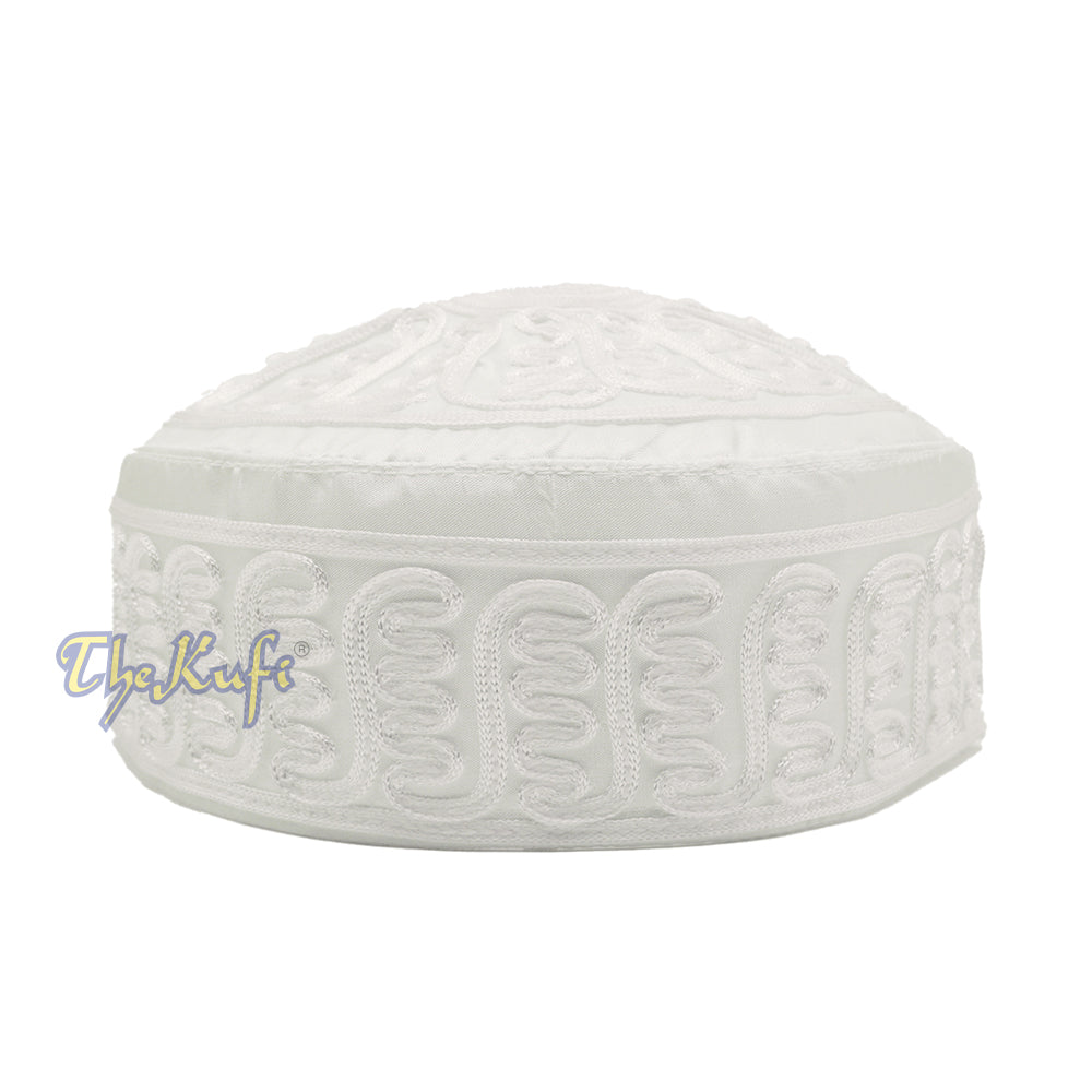 Topi Kufi Desain Bergelombang Halus Ringan Macrame Putih Buatan Tangan