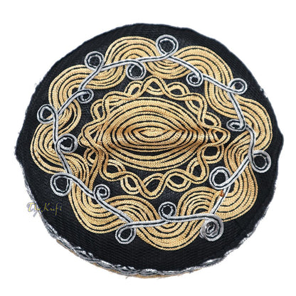 Handcrafted Black Golden Gray Macramé Netting Wave Design Muslim Prayer Hat By