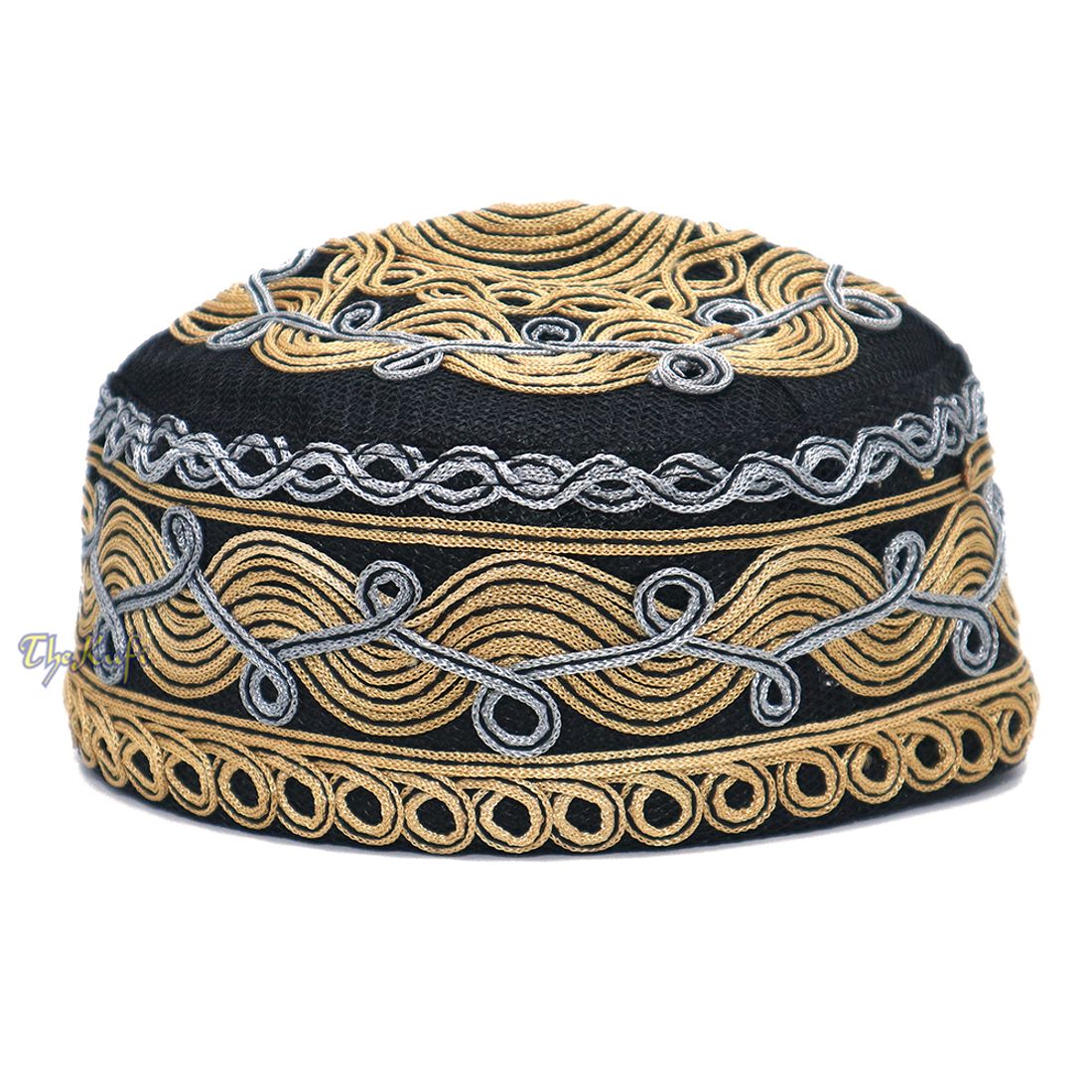 Handcrafted Black Golden Grey Macramé Netting Wave Design Muslim Prayer Hat
