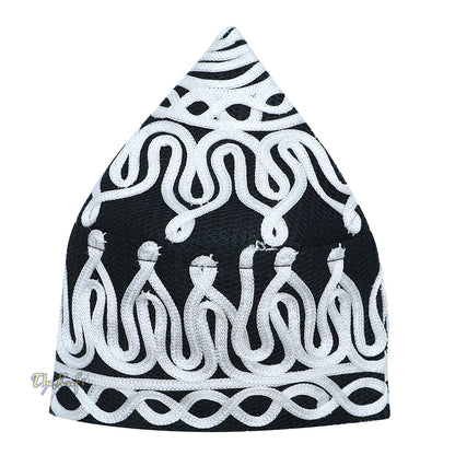 Handcrafted Black White Macramé Netting Wave Design Muslim Prayer Hat By Thekufi®