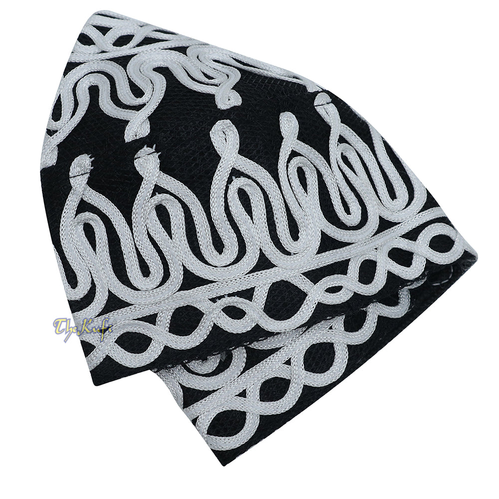 Handcrafted Black White Macramé Netting Wave Design Muslim Prayer Hat By