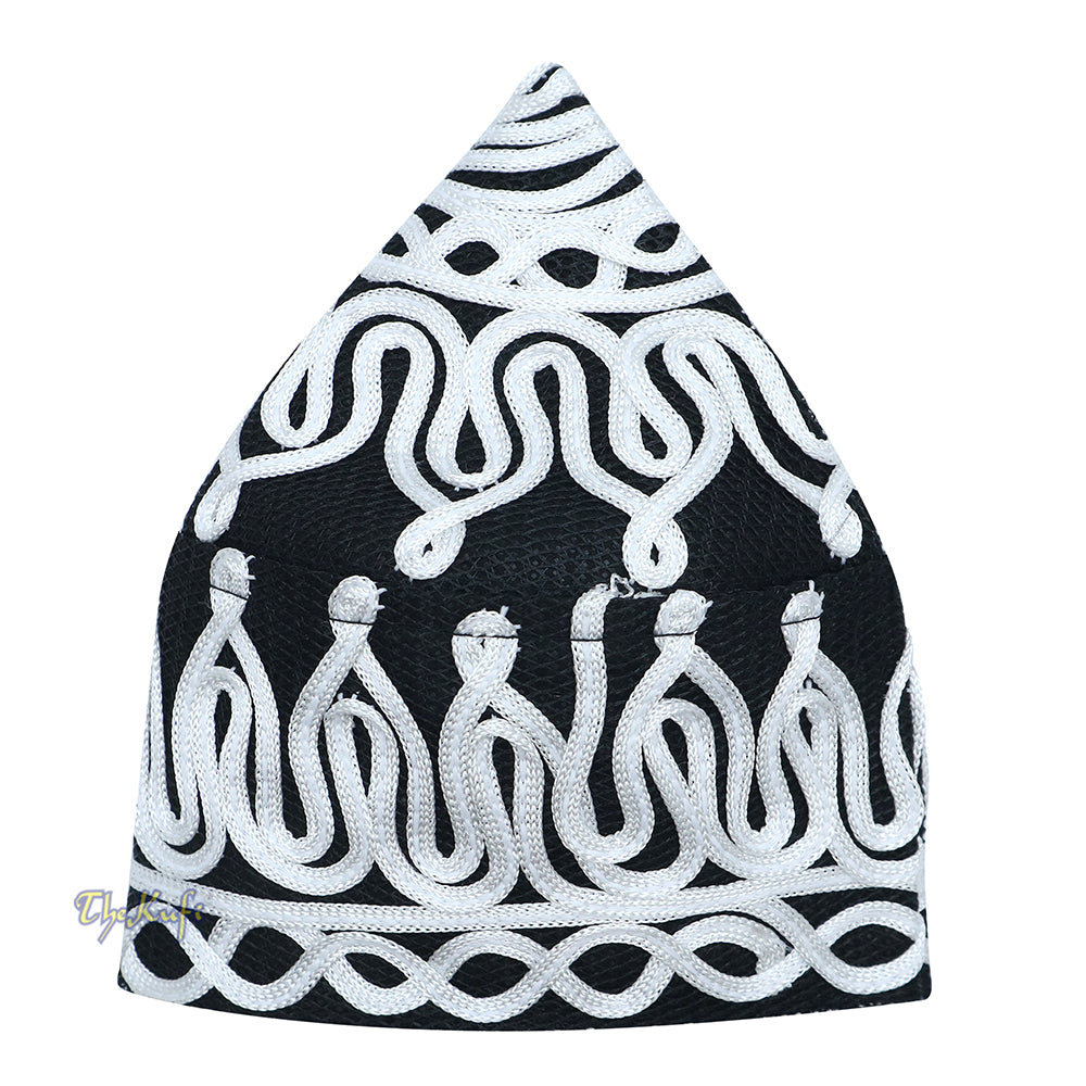 Handcrafted Black White Macramé Netting Wave Design Muslim Prayer Hat By