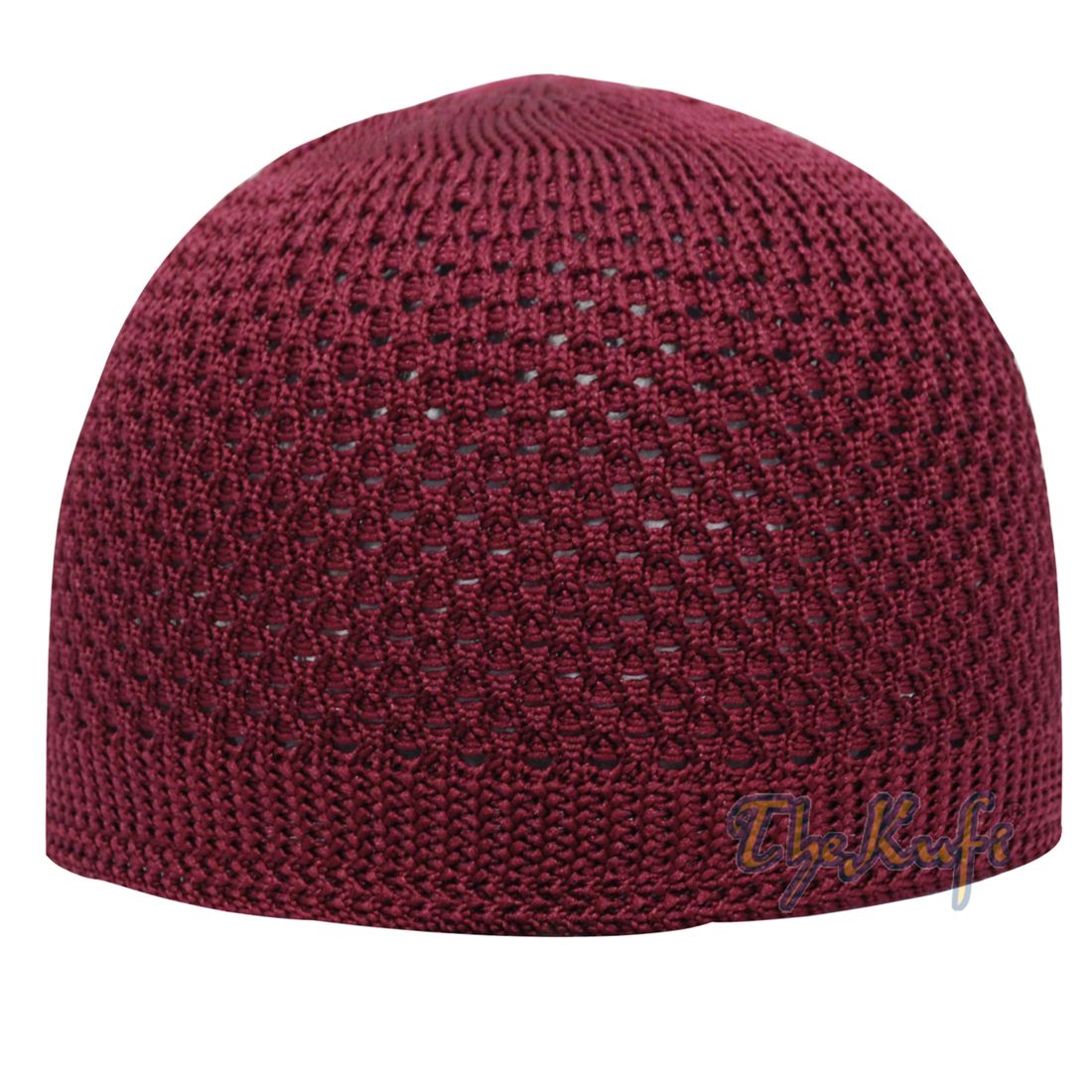 Burgundy Soft Open-Weave Nylon Stretchy Kufi Hat Skull Cap Beanie