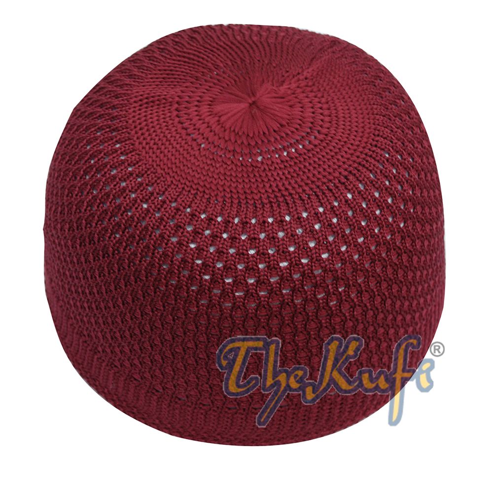 Burgundy Soft Open-Weave Nylon Stretchy Kufi Hat Skull Cap Beanie