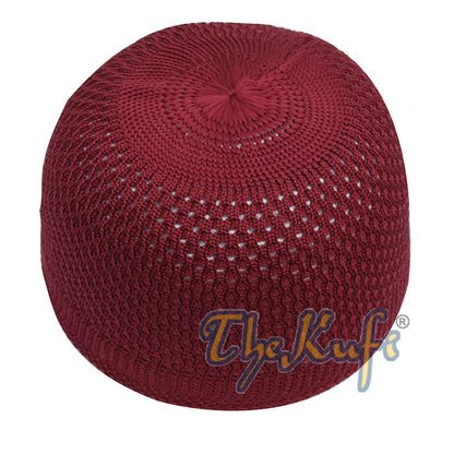 Burgundy Soft Open-Weave Nylon Stretchy Kufi Hat Skull Cap Beanie