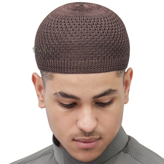 Brown Open-Weave Stretchy 100% Nylon Kufi Skull Caps