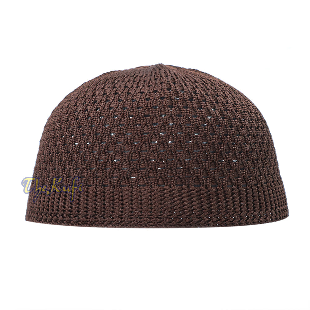 Brown Open Weave Nylon Kufi Hat