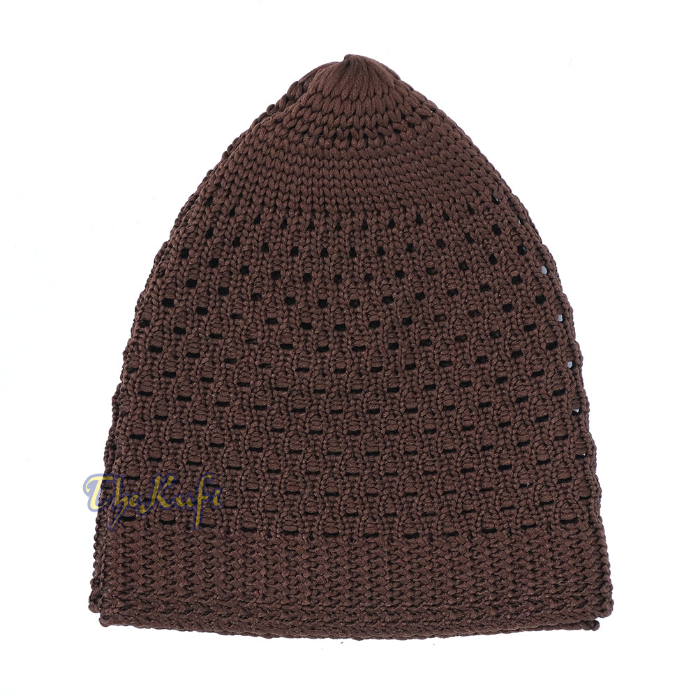 Topi Kufi Nilon Tenunan Terbuka Coklat