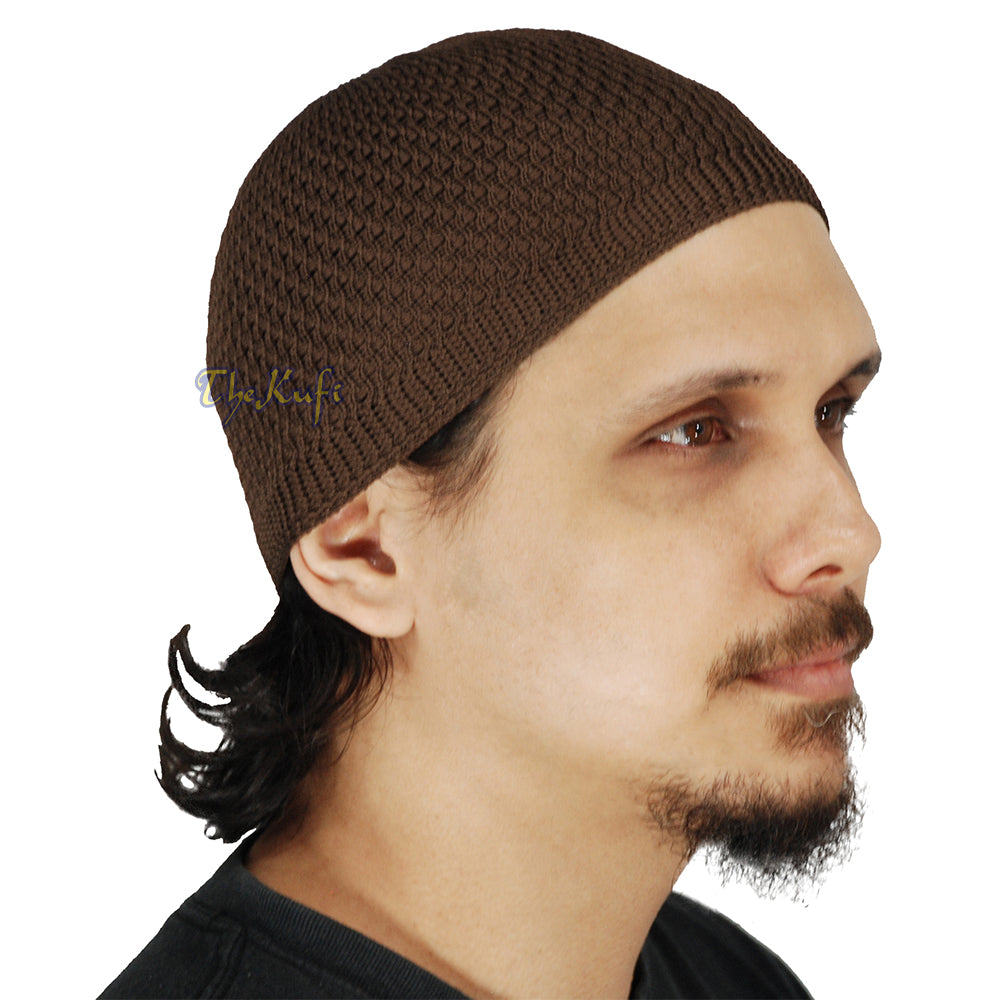 Topi Kufi Nilon Tenunan Terbuka Coklat